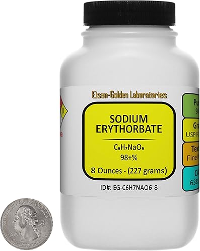 Eritorbato de sodio C6H7NaO6 98+% USP-FCC Polvo de grado alimenticio 8 onzas en una botella
