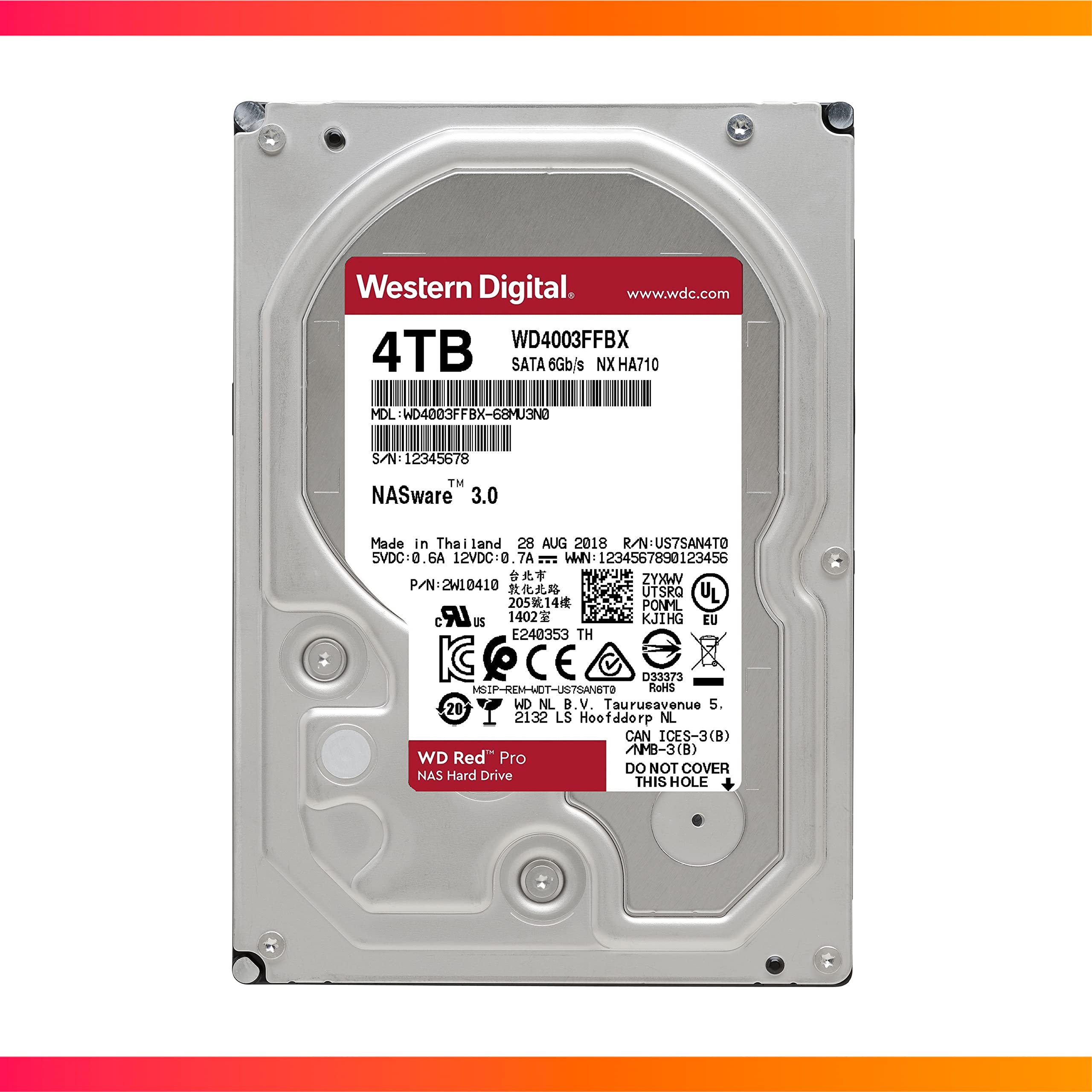 WD Red Pro 4TB NAS 3,5" Interne Festplatte – 7200 RPM Klasse, SATA 6Gb/s, CMR, 256MB Cache