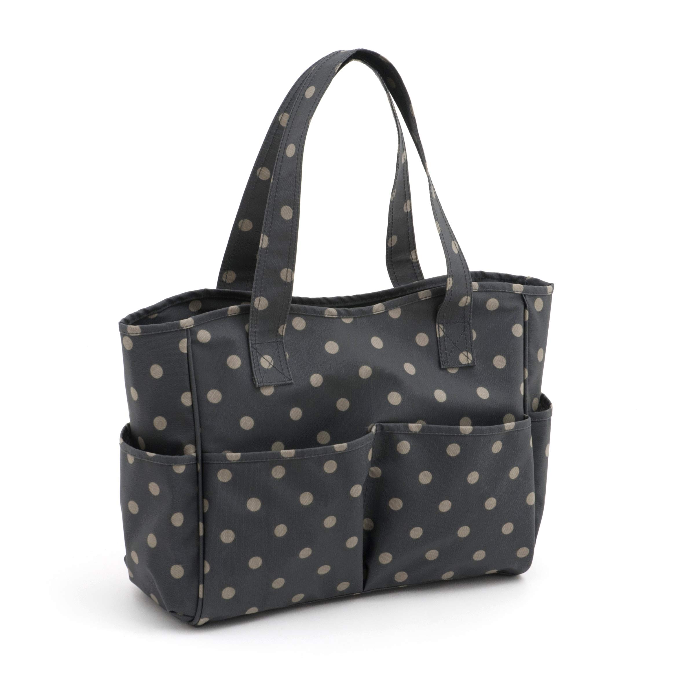 Hobby Gift Charcoal Polka Dot Medium Knitting Bag - Travel Tote Craft Bags With Compartments, Crochet Bag Organiser For Cross Stitch, Yarn, Embroidery, School Crafting - 13 X 34.5 X 29Cm,