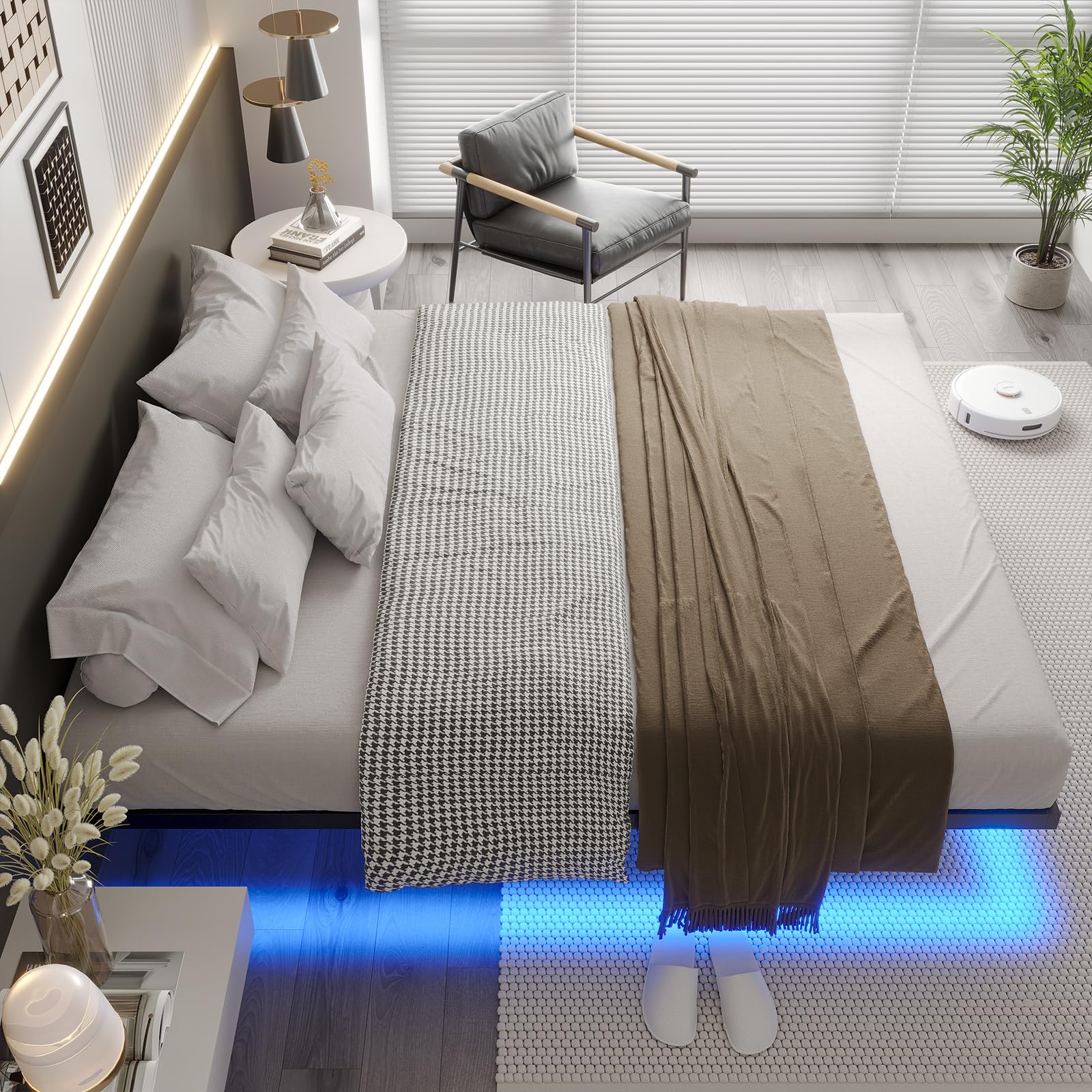 DICTAC Letto 180x200cm con Luce,Struttura Letto a Piattaforma in Metallo con Rete a Doghe Telaio Letto Matrimoniale Facile da Montare, Senza rumori per Modernità Camera da Letto, Nero