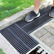 Drain Gutter with Grate Heavy Duty Polymer Plastic Channel Drain Grate, Black Exterior Drain Cover for Park Basement On Patio Road, Drainage Grate Pair
