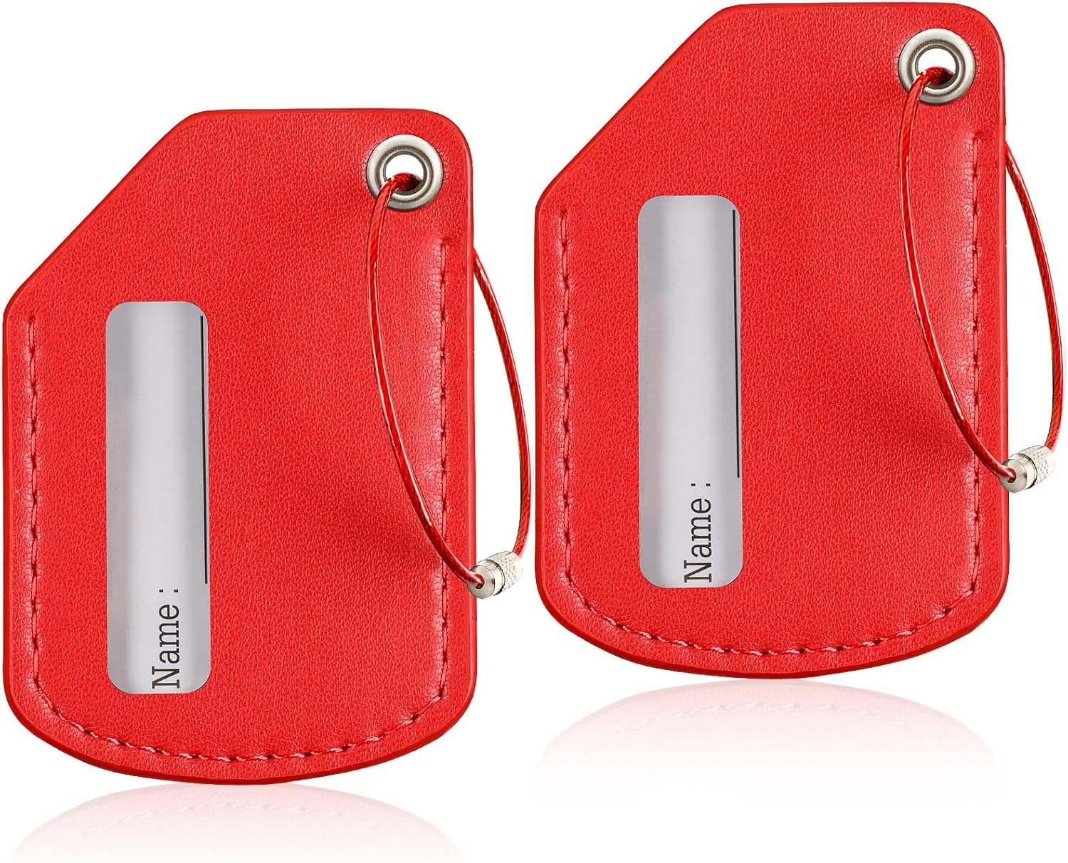 T-carbon 2pack Luggage Tags for Suitcases, Leather Suitcase Labels Luggage Bag Tag, Travel Suitcase ID Label with Stainless Steel Loop, Durable Baggage Tags for Men & Women, Red