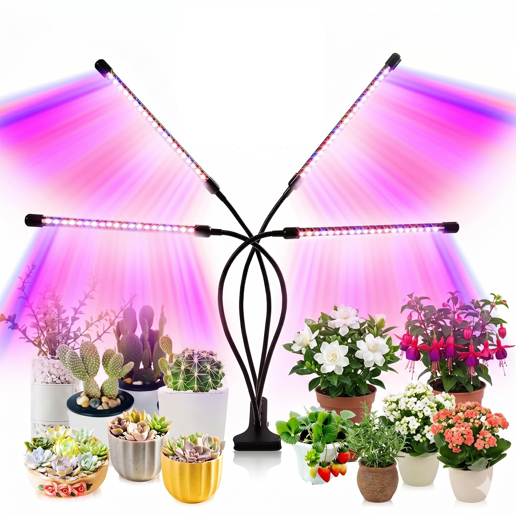 Full Spectrum LED Grow Light for Indoor Plants 4 Head Clip On Plant Light with 3 Light Modes Dimmable Brightness 360 Degree Adjustable Gooseneck for Seedlings Succulents Veg Flower and Greenhouse-image-15