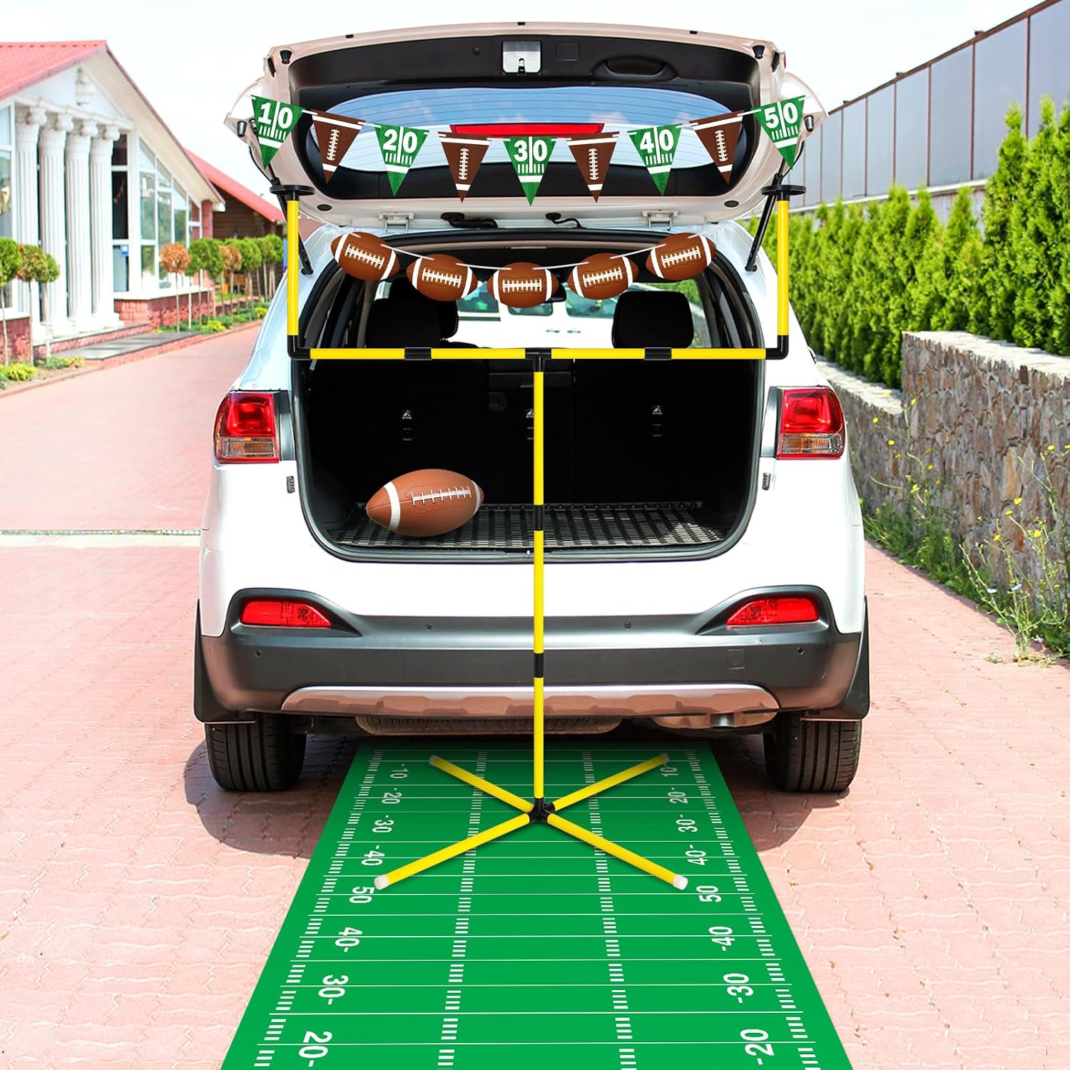 Hollowfly Football Theme Trunk or Treat Car Decorations Kit Football Kicking Field Goal Post with Plastic Track Party Supplies for Birthday Party Outdoor Indoor Sports Day Backyard Game