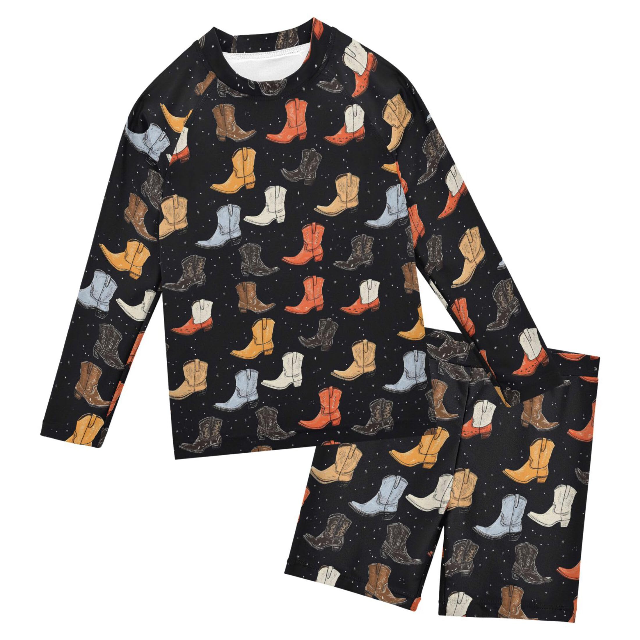 Cowboy Boots Baby Boys' Toddler Long Sleeved Rashguard Swim Bathing Suit Set B0403614