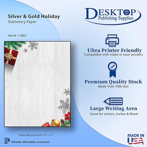 Miniatura 2 de Papel de papelería navideño plateado y dorado, 80 hojas de membrete para eventos de invierno y vacaciones