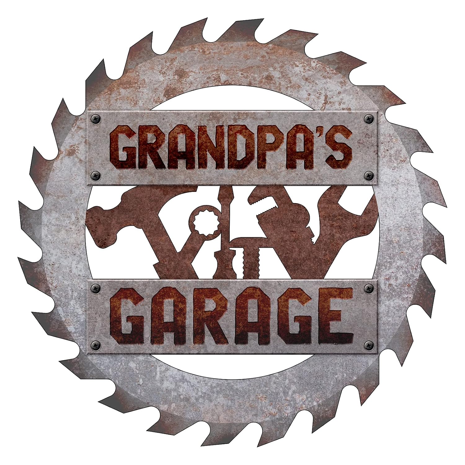Grandpa's Garage Saw Blade Wood Sign | Rustic Father's Day Home Decor | SMALL Circular Hanging Decoration | Gift for Friends & Family | Local Legends Designs | SIZE 12 x 12 INCHES