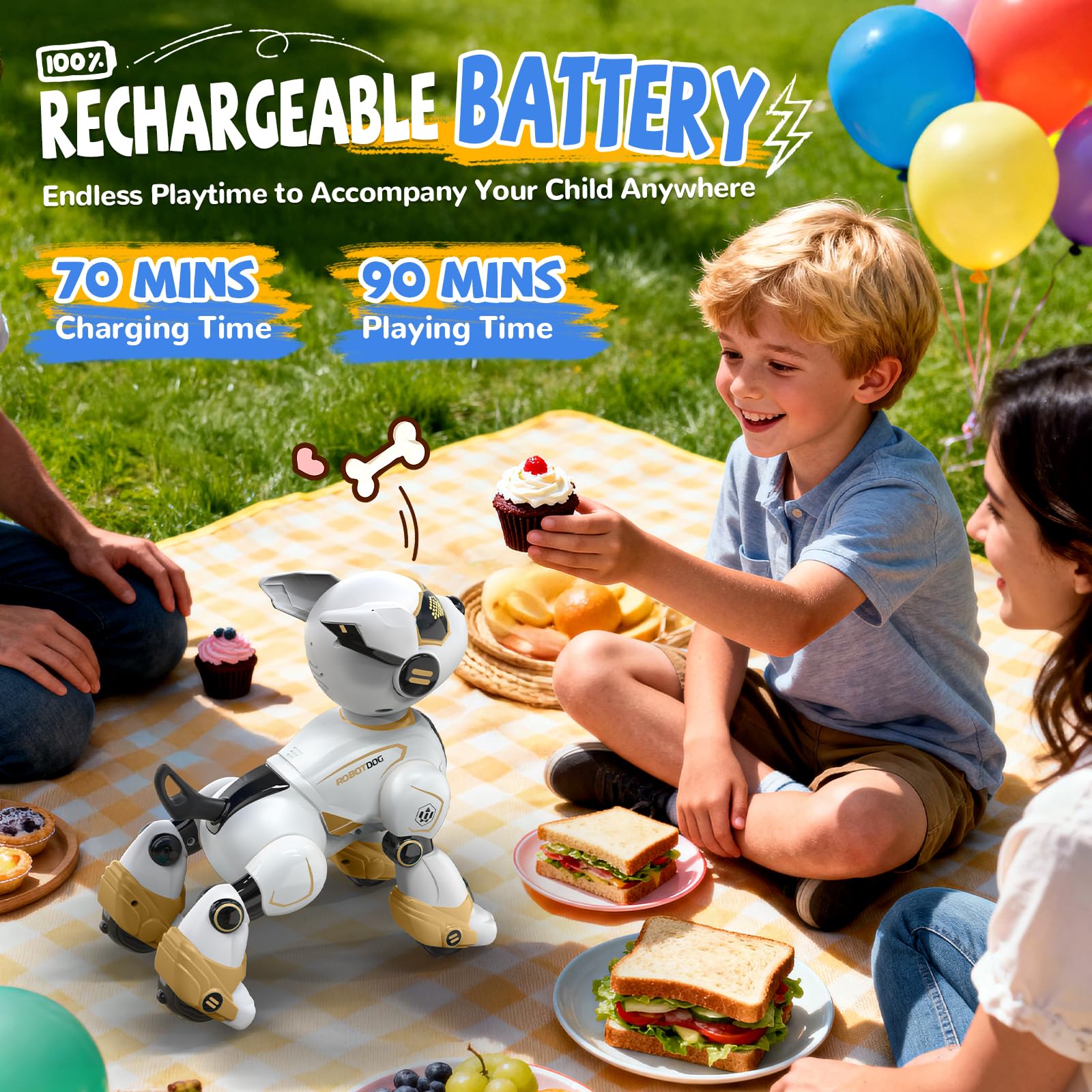 Perro Robot Inteligente Teledirigido con Control Gestual y por Voz, Juguete Interactivo para Canto, Baile, Yoga, Acrobacias - Regalos Ideales para Niños