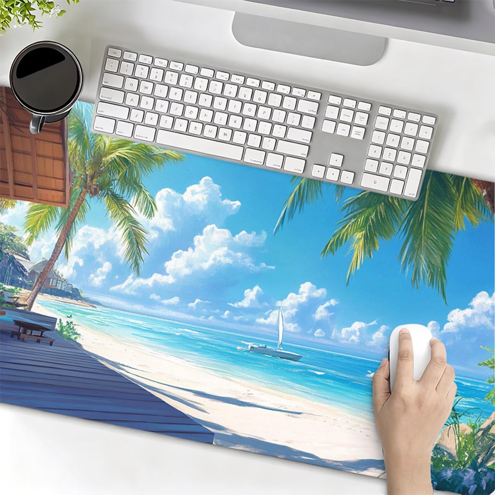 Podkładka pod mysz XXL 1000x500x3mm podkładka pod mysz plażowa podkładka pod mysz ocean poprawia precyzję i szybkość, wodoodporne antypoślizgowe, szyte krawędzie, akcesoria do gier, komputer, prezent