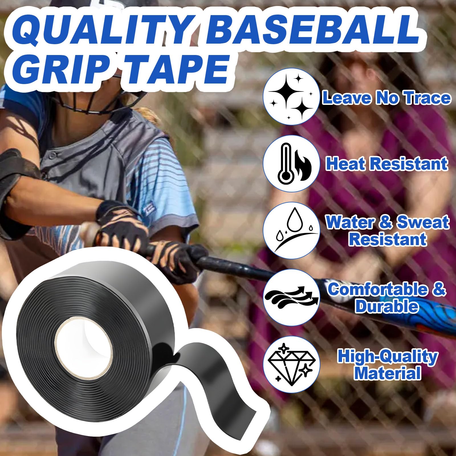 Nastro antiscivolo per mazza da baseball, multi sport, per golf, tennis, softball e hockey, in silicone autofuso migliorato per trazione affidabile e assorbimento degli urti