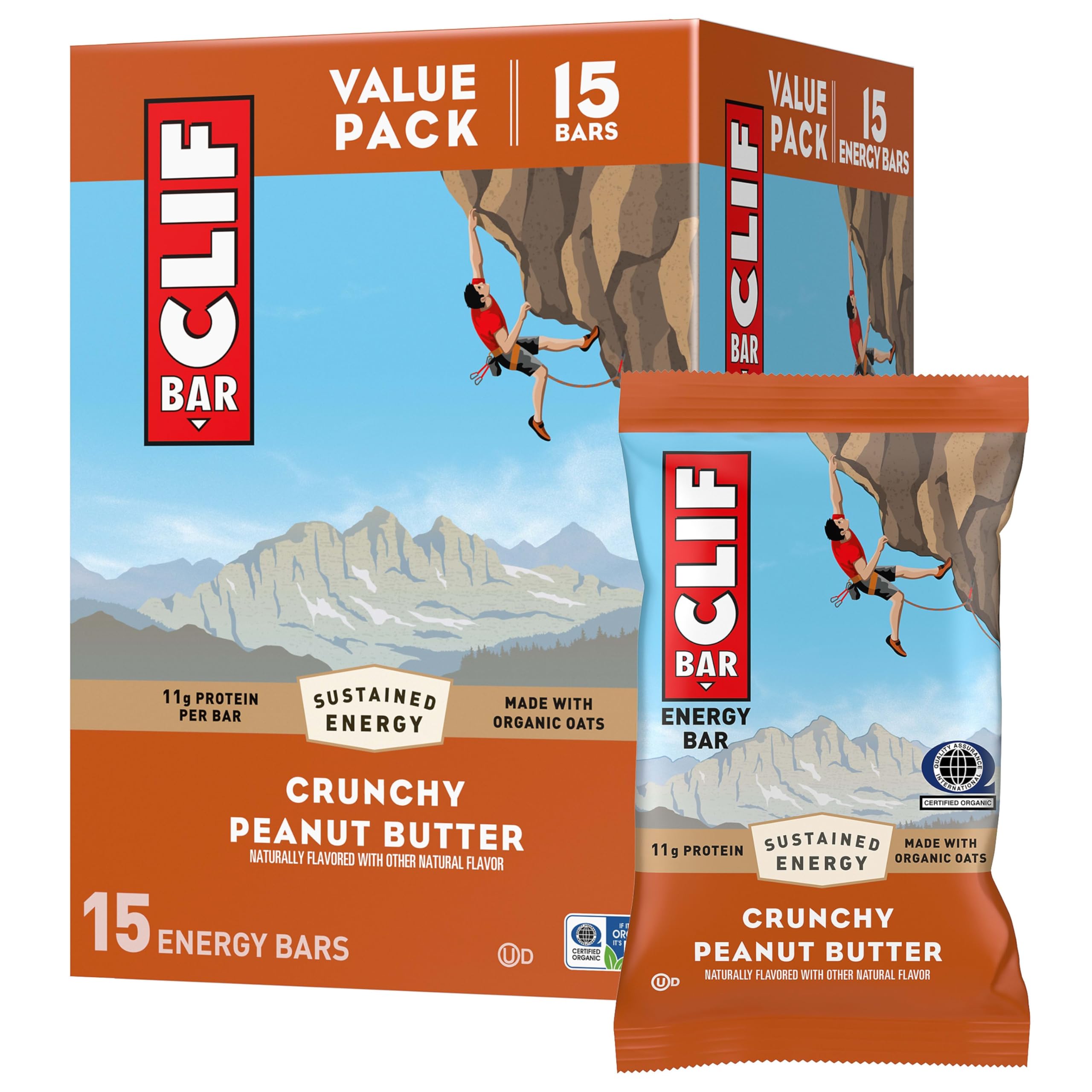 CLIF BAR - Energy Protein Bars - Crunchy Peanut Butter - Made with Organic Oats - Energy Bars - Non-GMO - (15 Pack)