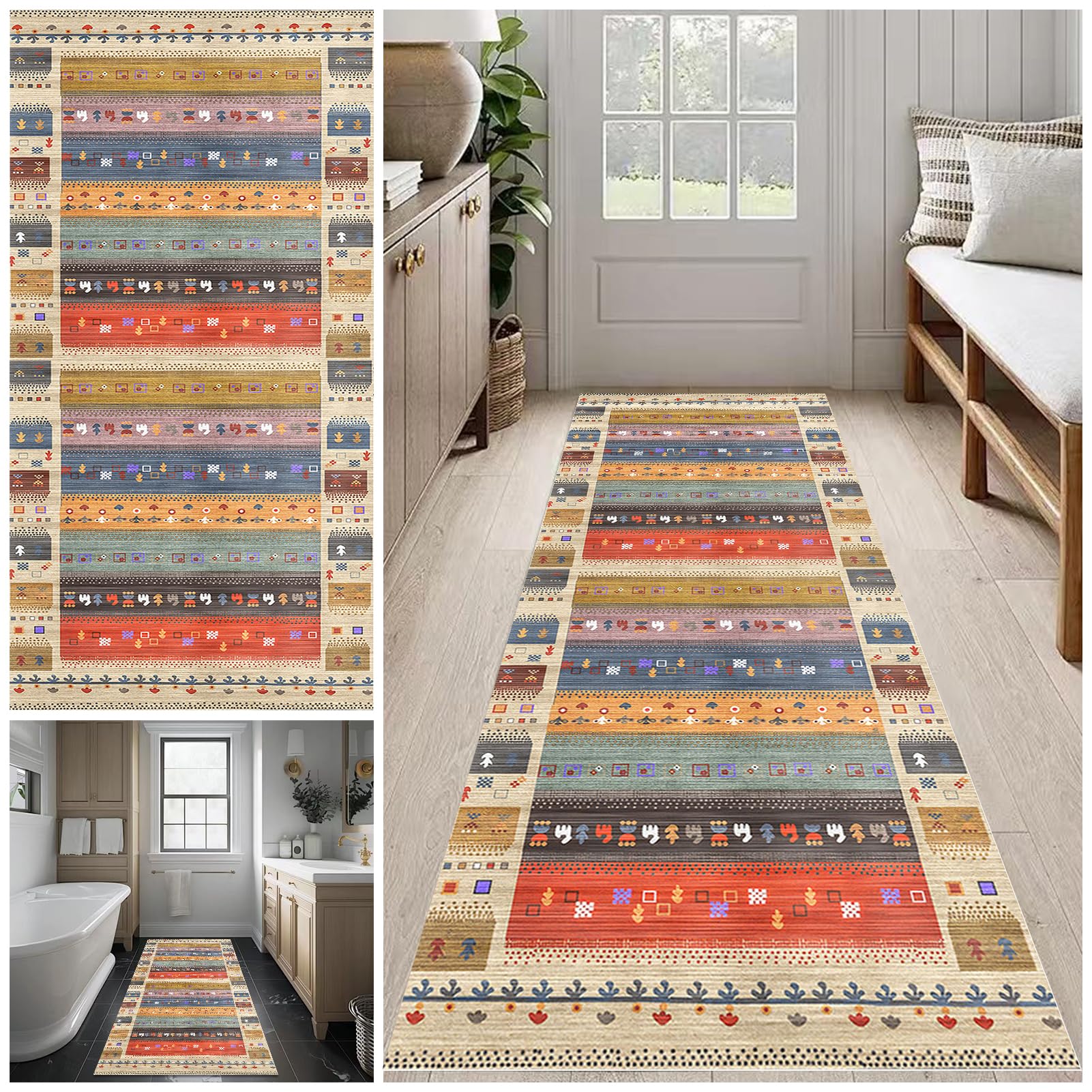 Long Carpet Runners for Hallways 50 x 140 cm Non Slip Machine Washable Long Kitchen Rugs Runners Runner Rugs for Hallway Narrow Rug Runner Carpet Runner for Entrance, Hall Hallways Living Room