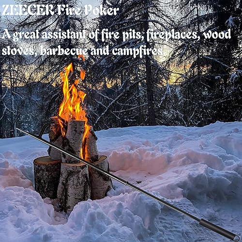 Miniatura 6 de Póker de fuego, resistente de acero sólido de 34 pulgadas de largo, accesorios para hogueras de póquer, diseño extraíble, póquer portátil para