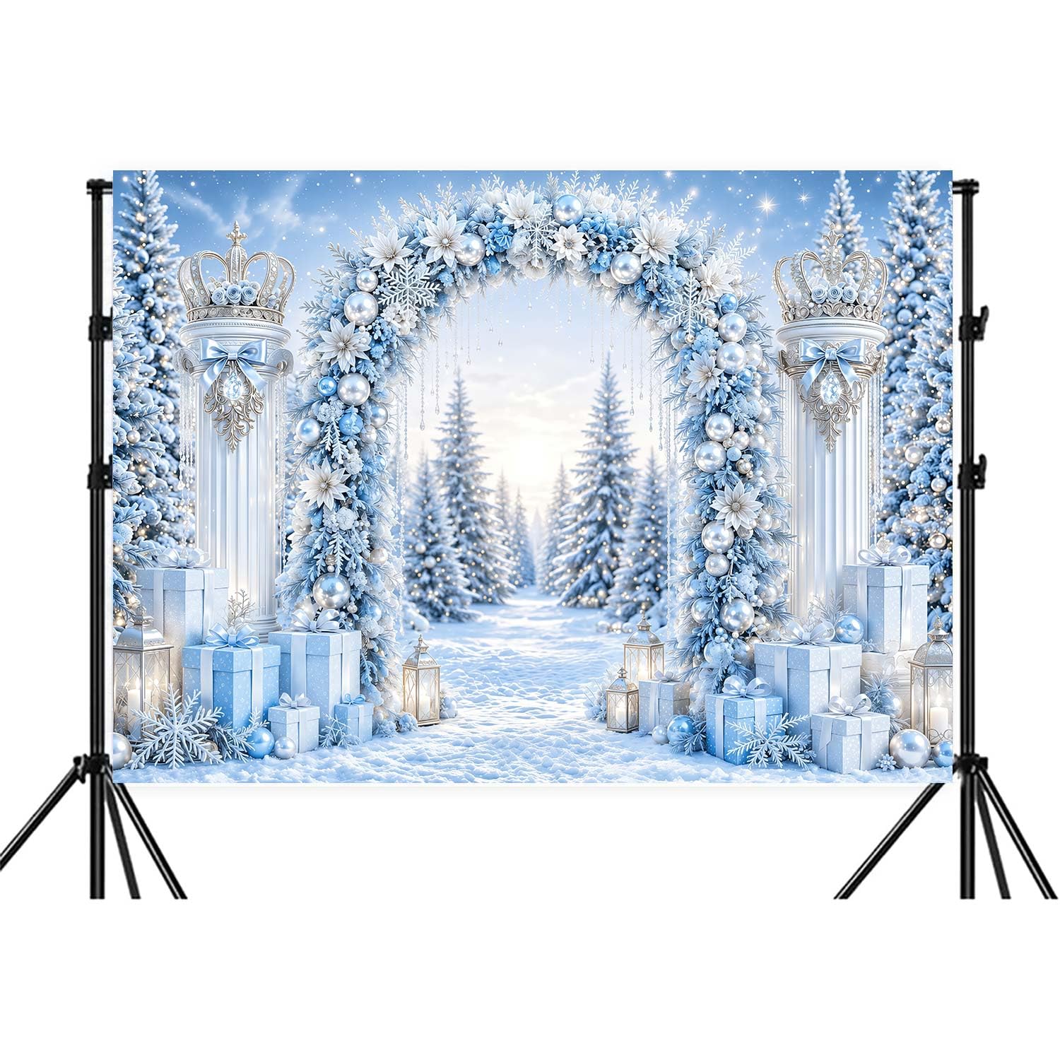 Fondale fotografico natalizio con arco invernale delle meraviglie 3X2,4 m