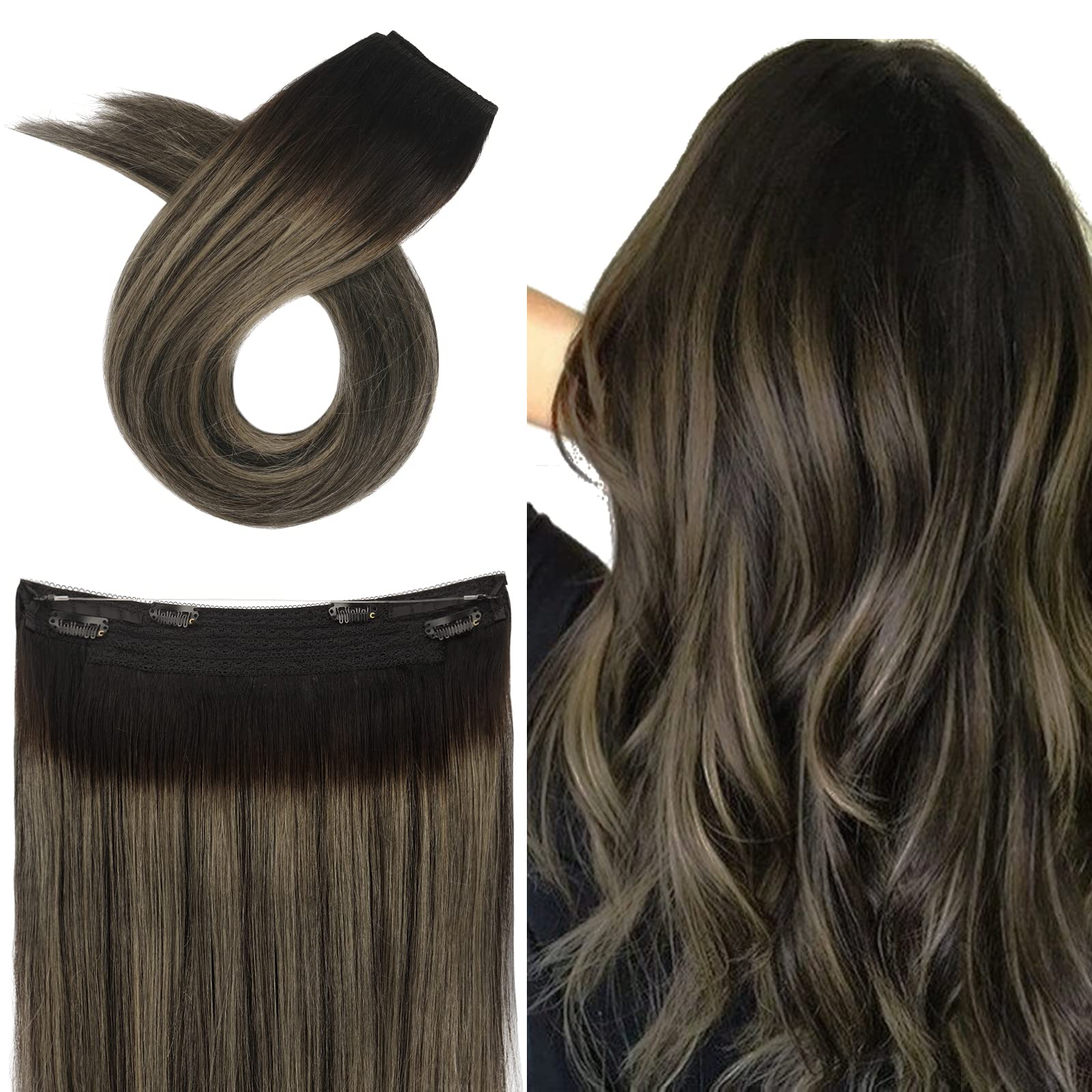 Photo 1 of *LIGHT BROWN*
Sidaila Haloo Hair Extensions Real Human Hair Ombre NaturalMixed Light Blonde 20 inch 100g Haloo Extensions with Invisible Fish Line Layered Straight Human Hair Extensions Hairpiece 20 Inch(Pack of 1) Ombre Natural Black Mixed Light Blonde #