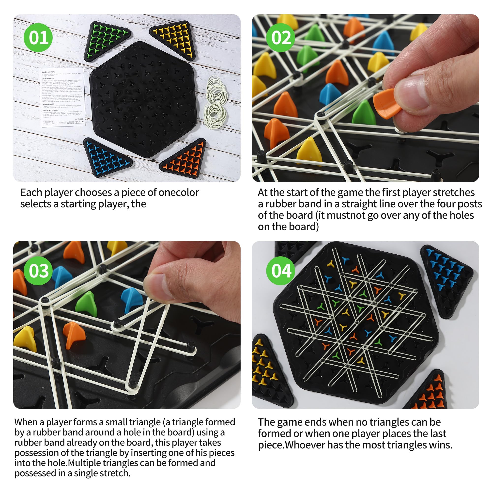 Trigglegame, Catene Triangolo Gioco,Strategic Triangle Board Game,Triggle Gioco Tavola Con Elastici,Ideale per l'interazione genitori-figli e per le Riunioni di Famiglia Degli Adulti