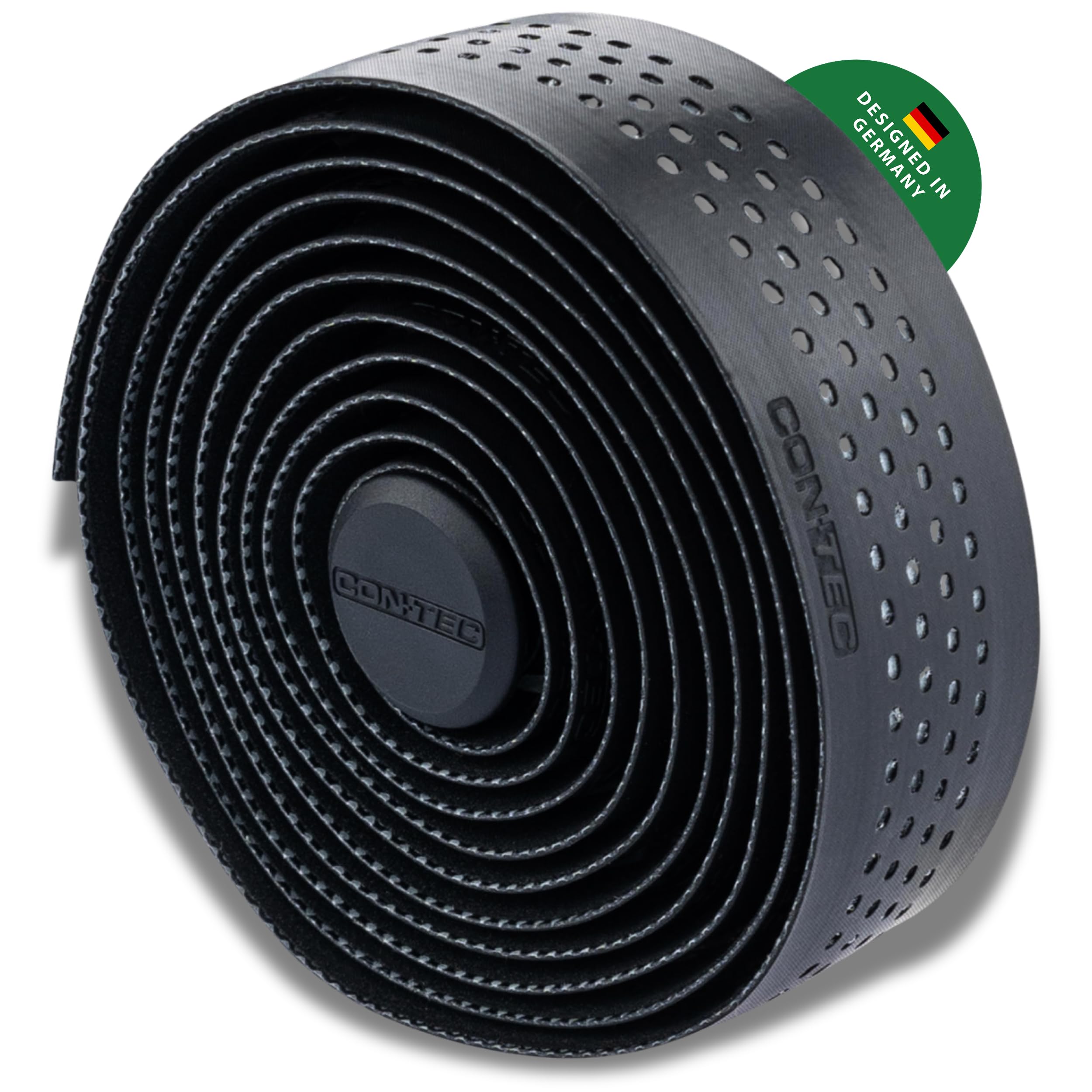 CONTEC Lenkerband Reflex.Micro, 2000x30x2,5 mm, aus Polyurethan und Schaummatrix, selbstklebend und rutschsicher, mit Klebestreifen und 2 Lenkerstopfen, Paar, schwarz reflektierend