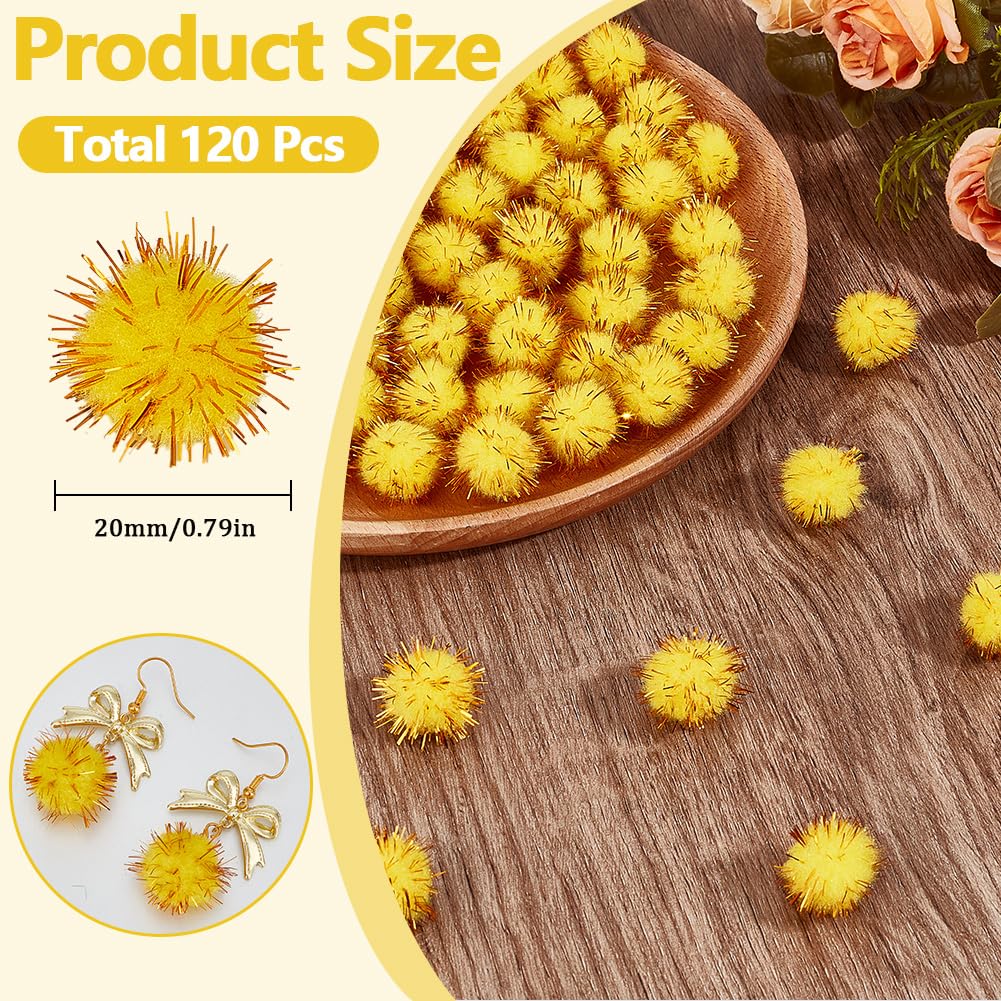 120 Pompons Pailletés Dorés 15mm - Boules à Paillettes Douces Pour DIY, Décoration Noël, Bijoux, Vêtements - SUNNYCLUE - 2