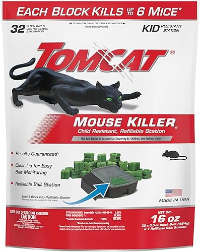 Tomcat Mouse Killer - Estación recargable para uso en interiores resistente a los niños 1 estación con 32 cebos Tomcat Mouse Killer - Estación recargable para uso en interiores resistente a los niños 1 estación con 32 cebos
