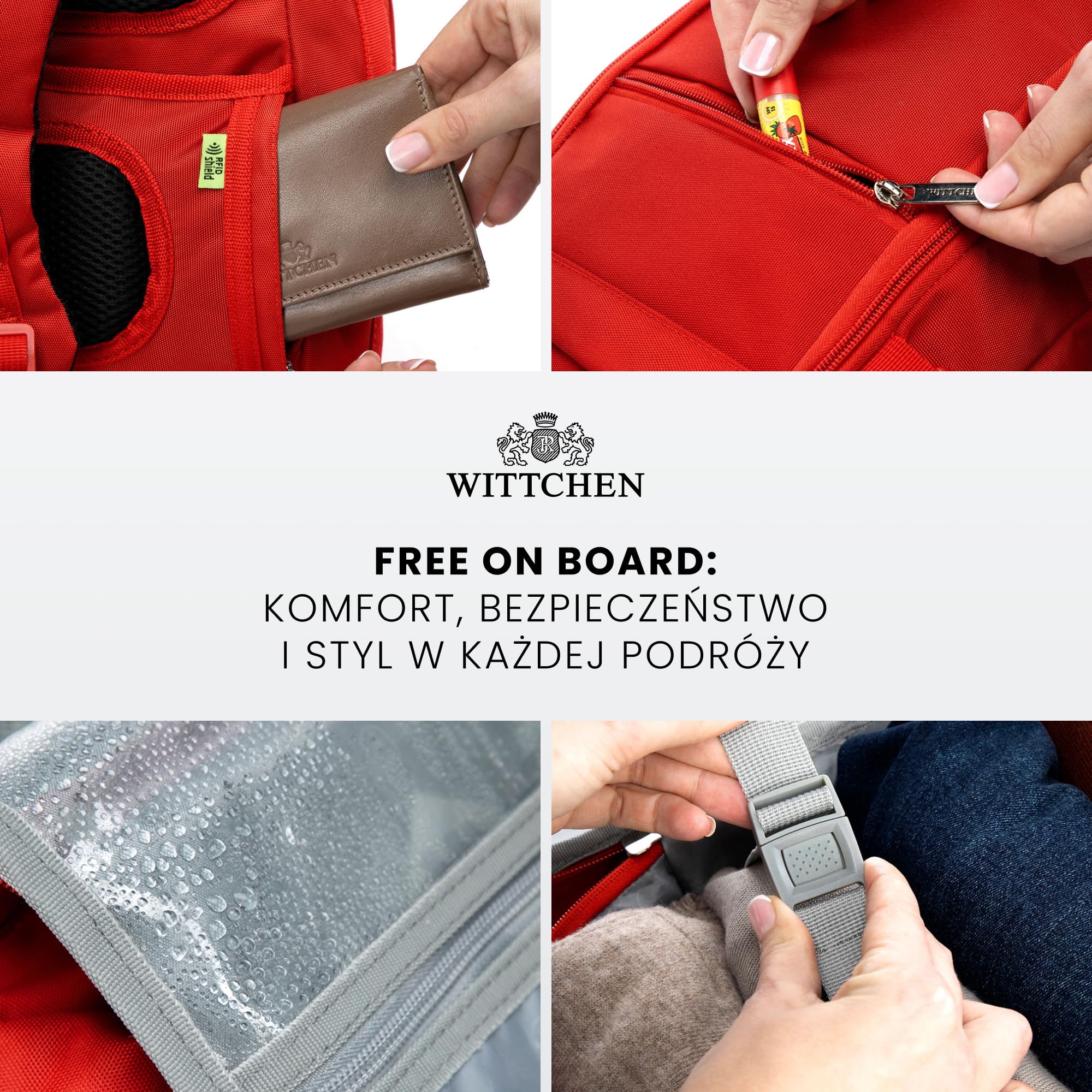 WITTCHEN Poszerzany plecak do samolotu | Plecak podręczny 32 l | Wodoodporny plecak na laptopa 17 cali | Plecak podróżny w rozmiarze kabinowym | 47 × 32 × 14–18 cm