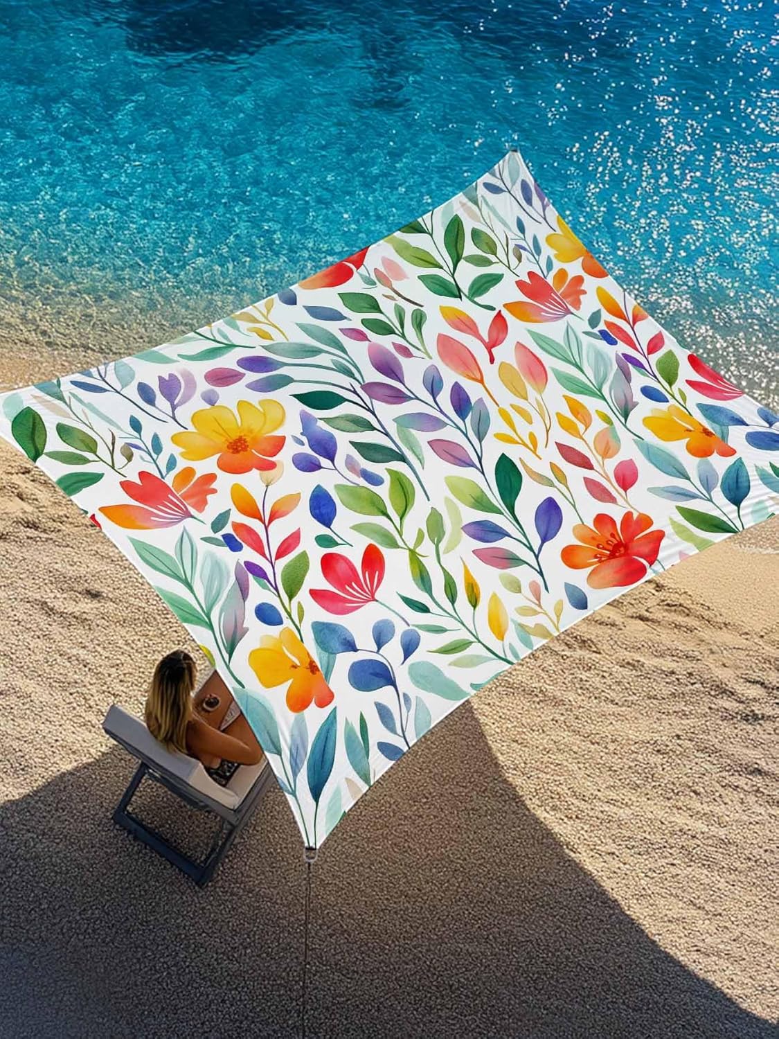 Spring Floral Sun Shade Sail 6.5'x10' Rectangle Outdoor Shade Canopy, Colorful Summer Botanical Flowers Abstract Porch Shades Outdoor Sun Blocking Screen, Sunshade Cloth Covers for Patio/Deck