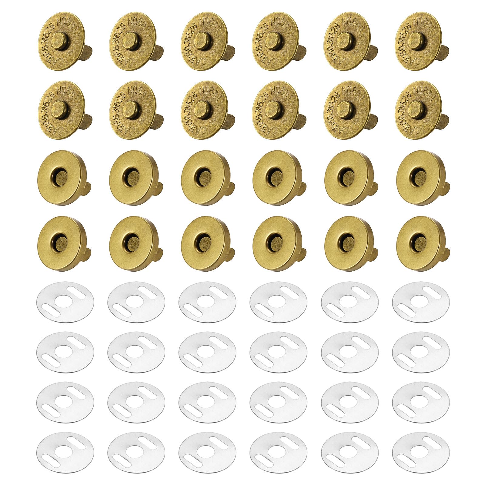 PATIKIL 18mm Magnetic Snap Buttons Set, 12Pcs Copper Magnetic Purse Closure Fastener Clasps Replacement Tool Kit with Washers for Purses Handbags Clothes Sewing DIY Craft, Coppery