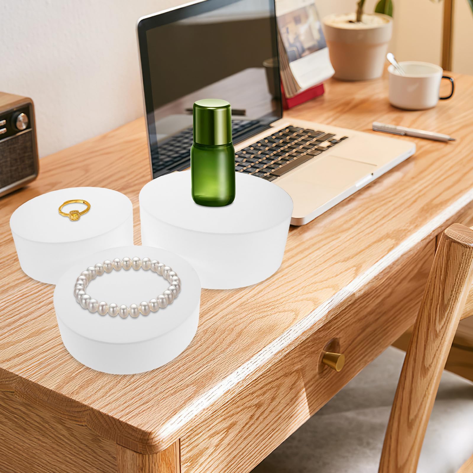 MAGICLULU 3-częściowy zestaw okrągłych transparentnych podstawek do ekspozycji: stojaki na babeczki, kosmetyki, perfumy i biżuterię, idealne do bufetu i prezentacji jedzenia