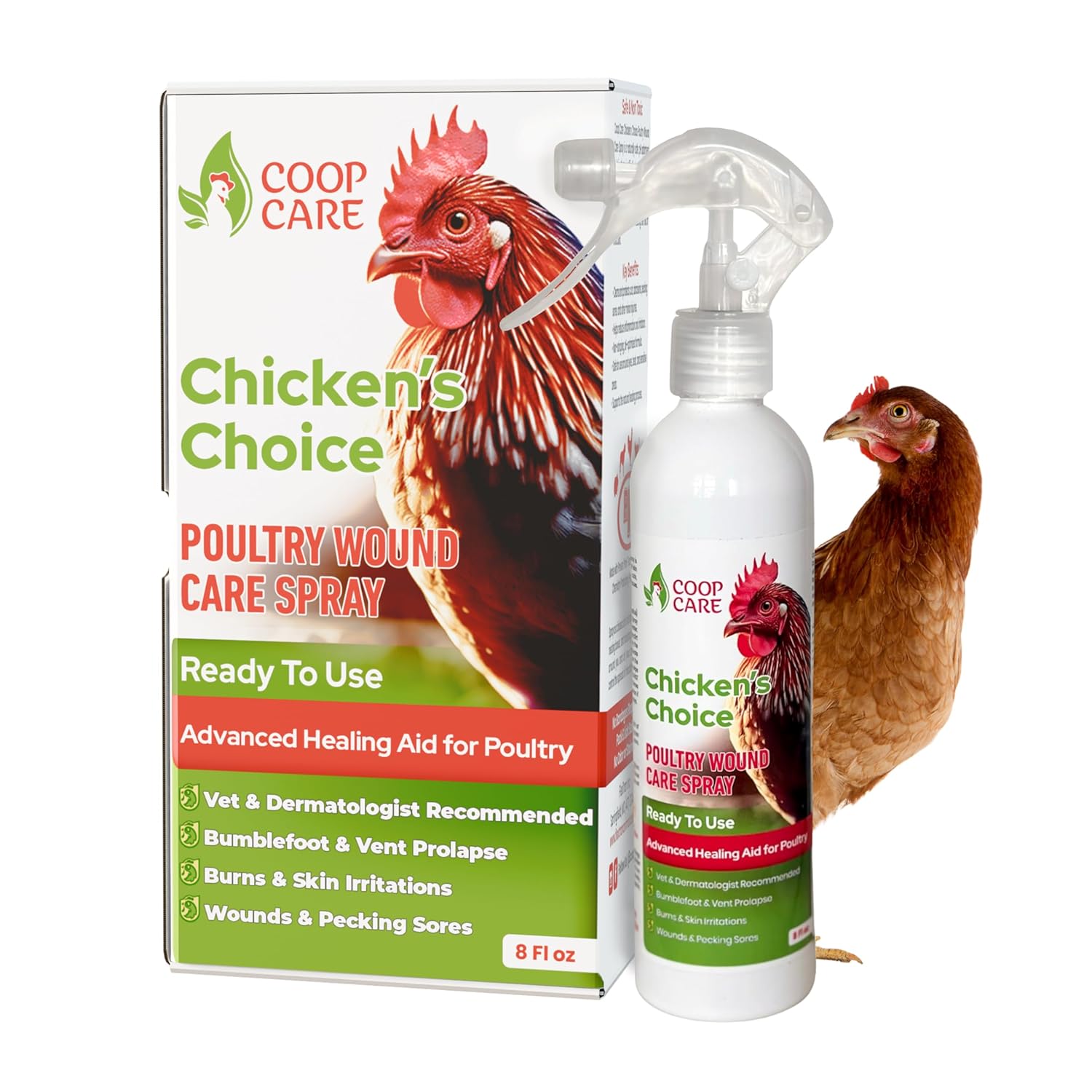Chicken's Choice Wound Care for Chickens & Birds. Advanced Wound Care Spray for Poultry. Works for Bumblefoot, Vent Prolapse, Pecking Sore, Burns & Skin Irritations. 8 oz Ready...