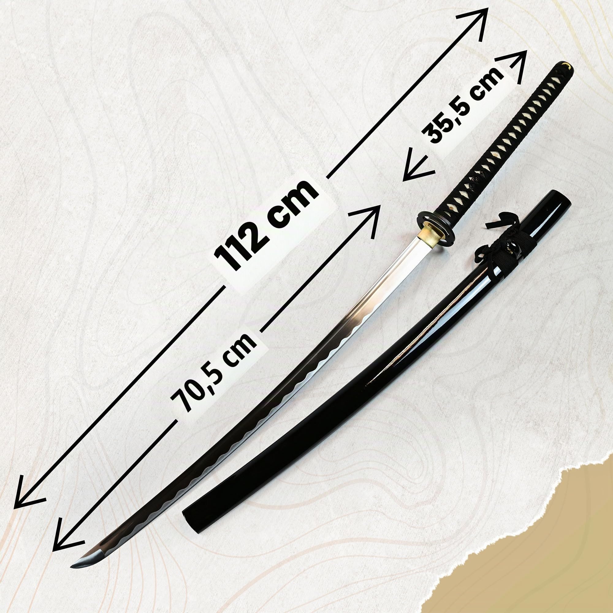 Miyamoto Musashi Katana – Japanisches Schwert, Samurai Schwerter echt, Shogun, Schwert Metall mit Scheide 113cm, Samurai Deko