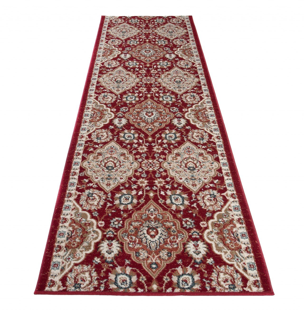 TAPISO Dubai chodnik dywan most kremowo-czerwony z klasyczną ornament kwiatowy wzór na korytarz, pokój dzienny, wejście do mieszkania ÖKOTEX 100 x 1500 cm