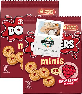 Jam Biscuit Bundle with Jammie Dodgers Minis Snack Packs Raspberry 120g 2 Pack 6 x 2 Pack + Brightdale Kitchen Booklet