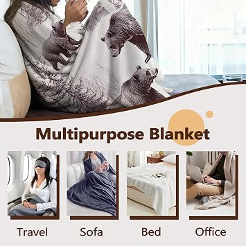 Forest Bear Fall Throw Blanket、ビンテージアニマル、居間装飾用、軽量フリーススロー、カウチ、ベッド、旅行、昼寝、読書用、50×60インチ
