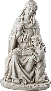 Design Toscano Anne with Young Mother Mary Holy Religious Garden Statue, 12 inches wide, 21 inches tall, Cast Stone Resin, Antique Stone Finish