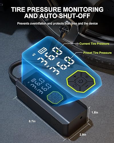 Miniatura 6 de Inflador de neumáticos, compresor de aire portátil, bomba de aire de 144 PSI para neumáticos de automóvil, inflado de modo doble, bomba de