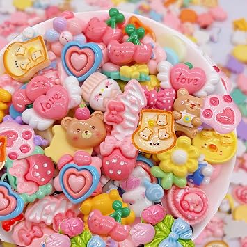 60 Pcs Charms Bulk for DIY Craft, Flat Back Mixed Resin Charms for Crafts, Scrapbooking (Multicolored)