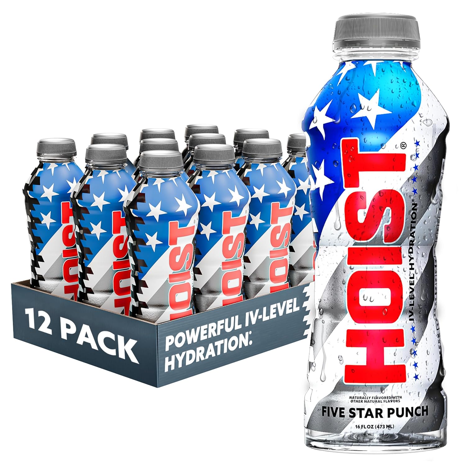 HOIST Premium Military Hydration Electrolyte Drink, Powerful IV-Level Hydration, Clinically Proven Dye Free Performance Drink, Five Star Punch, 16 Fl Oz (Pack of 12)