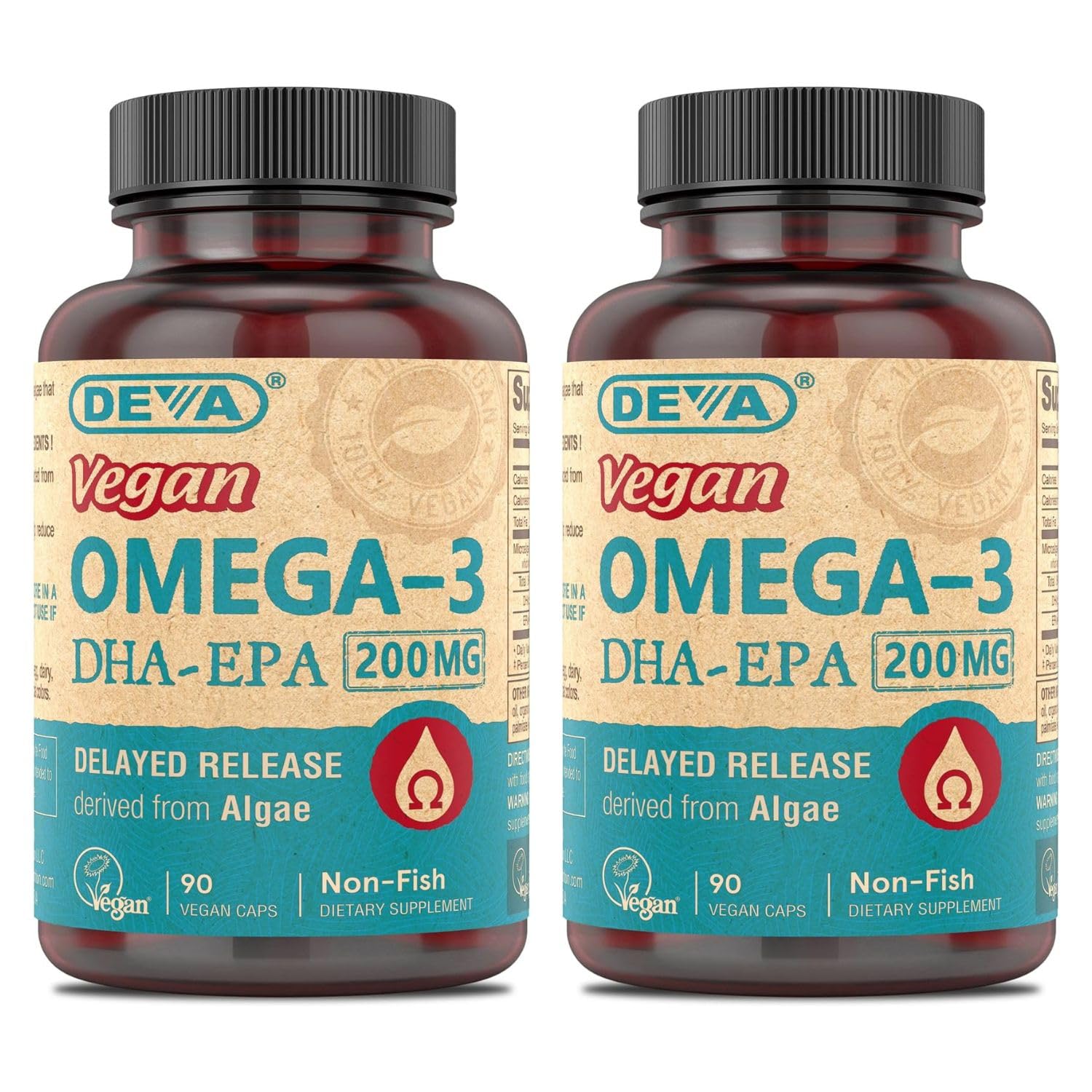 DEVA Suplemento de Ômega-3 DHA e EPA de microalgas, cápsulas veganas de liberação retardada, 180 cápsulas