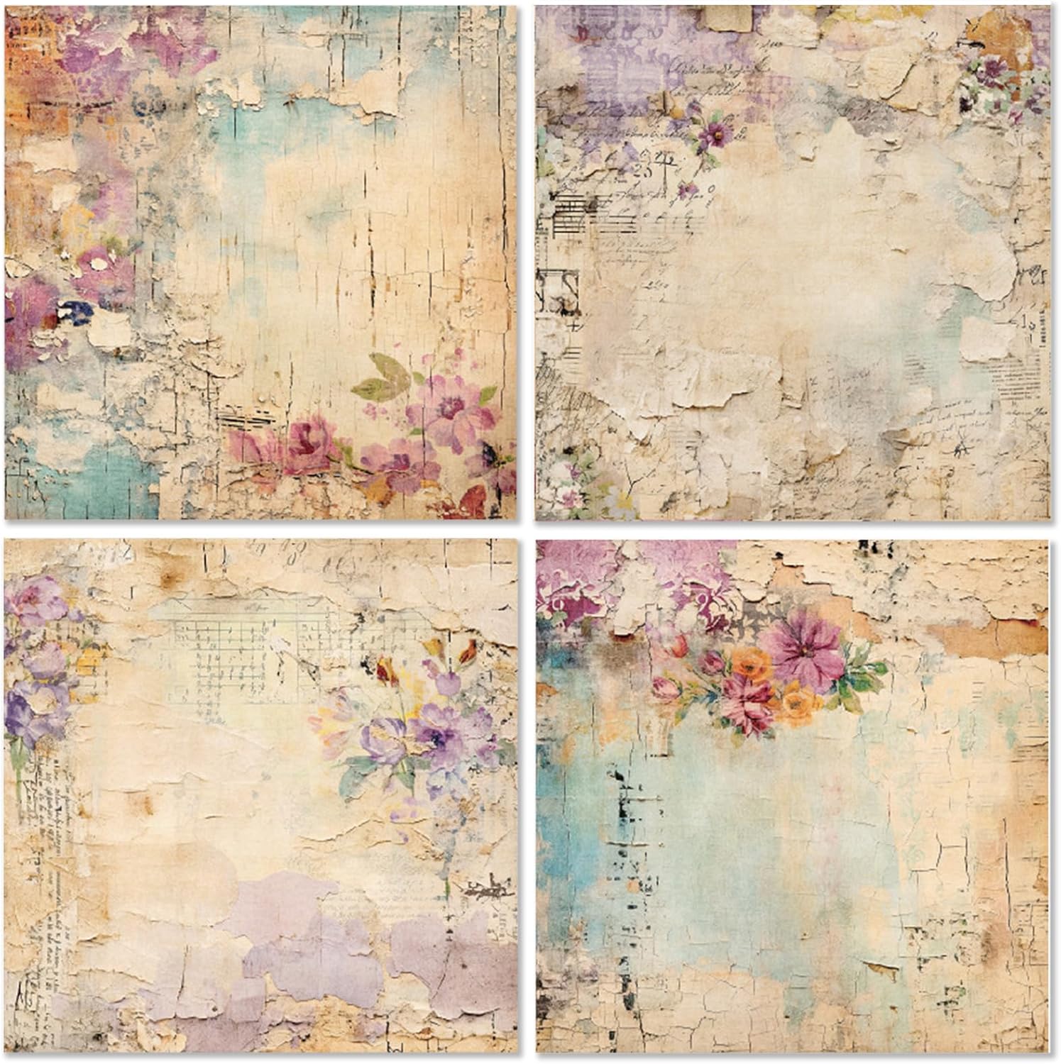 Vintage Floral Scrapbook Paper Pad - Flower Patterned Paper Pads, 6x6 Single-Sided Art Junk Journal Scrapbooking Paper Supplies for Card Making Cottagecore Picture Collage