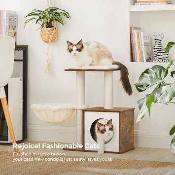 FEANDREA Small Cat Tree for Kittens, Modern Cat Tower for Indoor Cats, Cat Condo with Scratching Posts, Removable Washable Cushions, Rustic Brown UPCT122X01