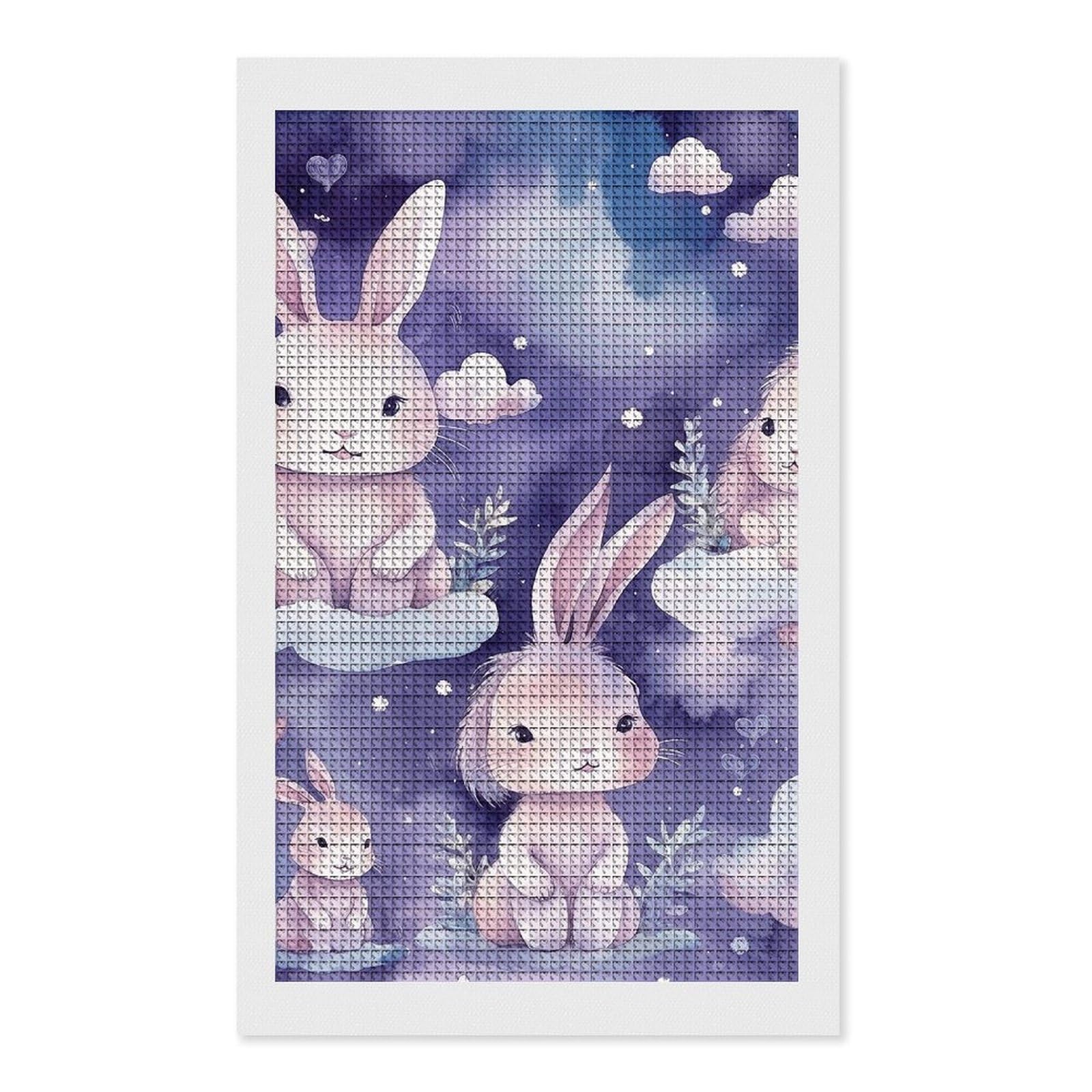 Purple Style Bunny Diamond Art Kits for Adults, DIY 5D Diamonds Painting Kits for Beginner, Round Full Drill Diamond Dots Painting, 12"x20" Diamonds Pictures Gem Art and Crafts Wall Decor