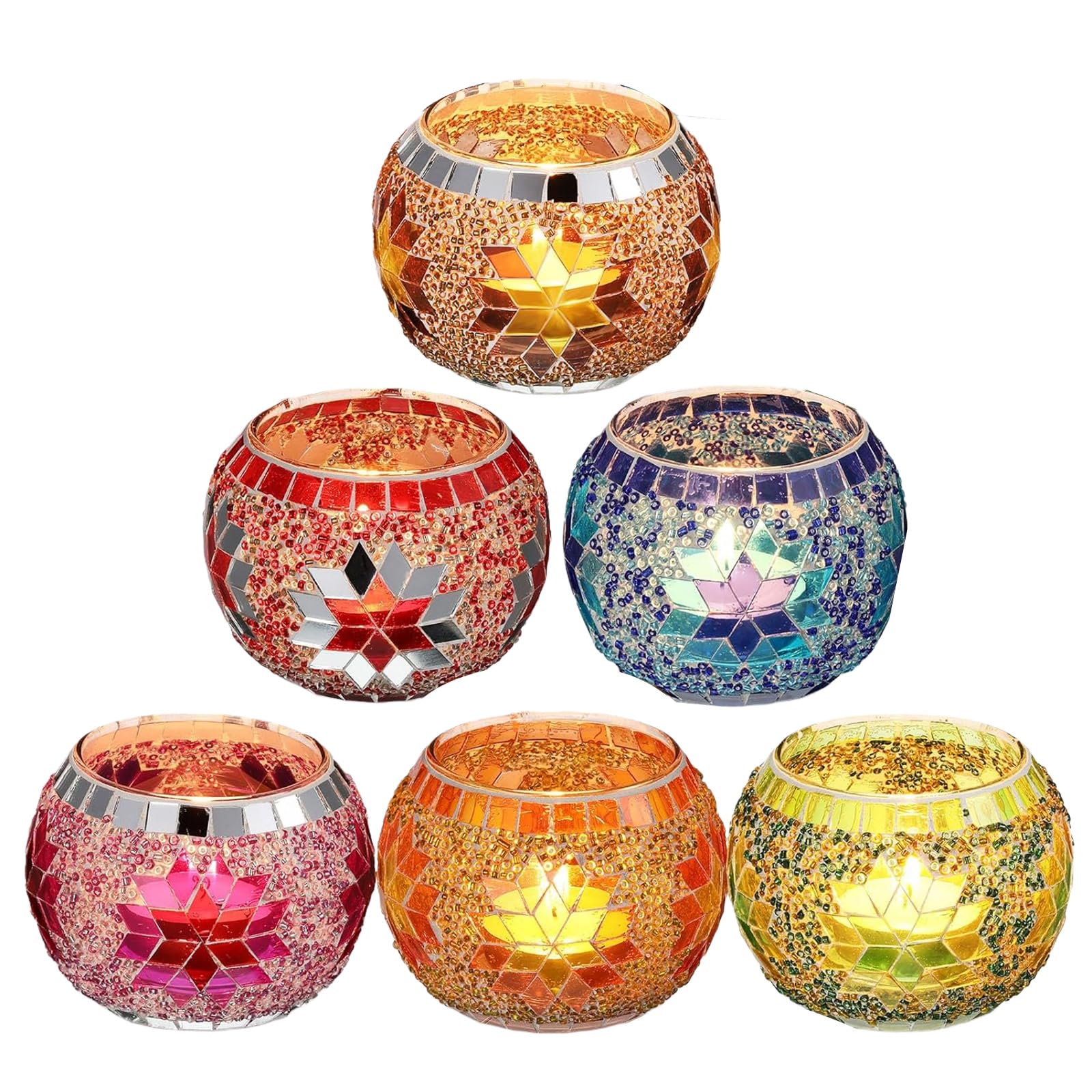 6Pcs Glass Tealight Holders for Christmas Table Centerpieces, Indoor/Outdoor Holiday Decor Glass Holders for Table Centerpiece