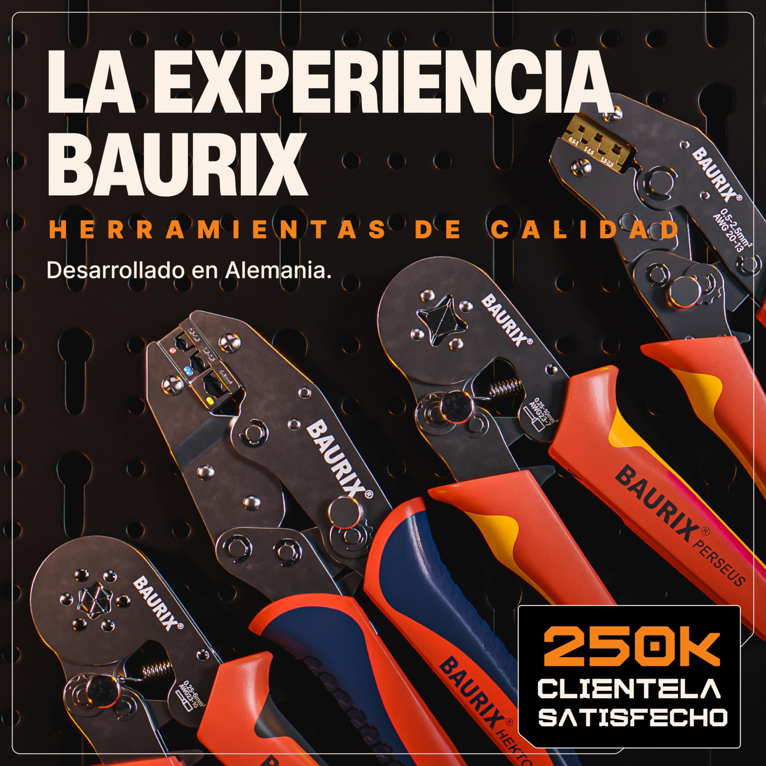 BAURIX® Crimpadora Terminales Aislados + 300 piezas y Pelacables | Modelo KAIRON + AKURA. Set de crimpado 0,5-2,5 mm² con pelacables automático para electricistas y DIY.