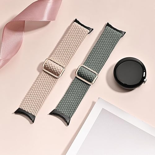Miniatura 2 de Paquete de 2 correas trenzadas compatibles con Google Pixel WatchGoogle Pixel 2 Watch para mujeres y hombres, correas trenzadas elásticas suaves