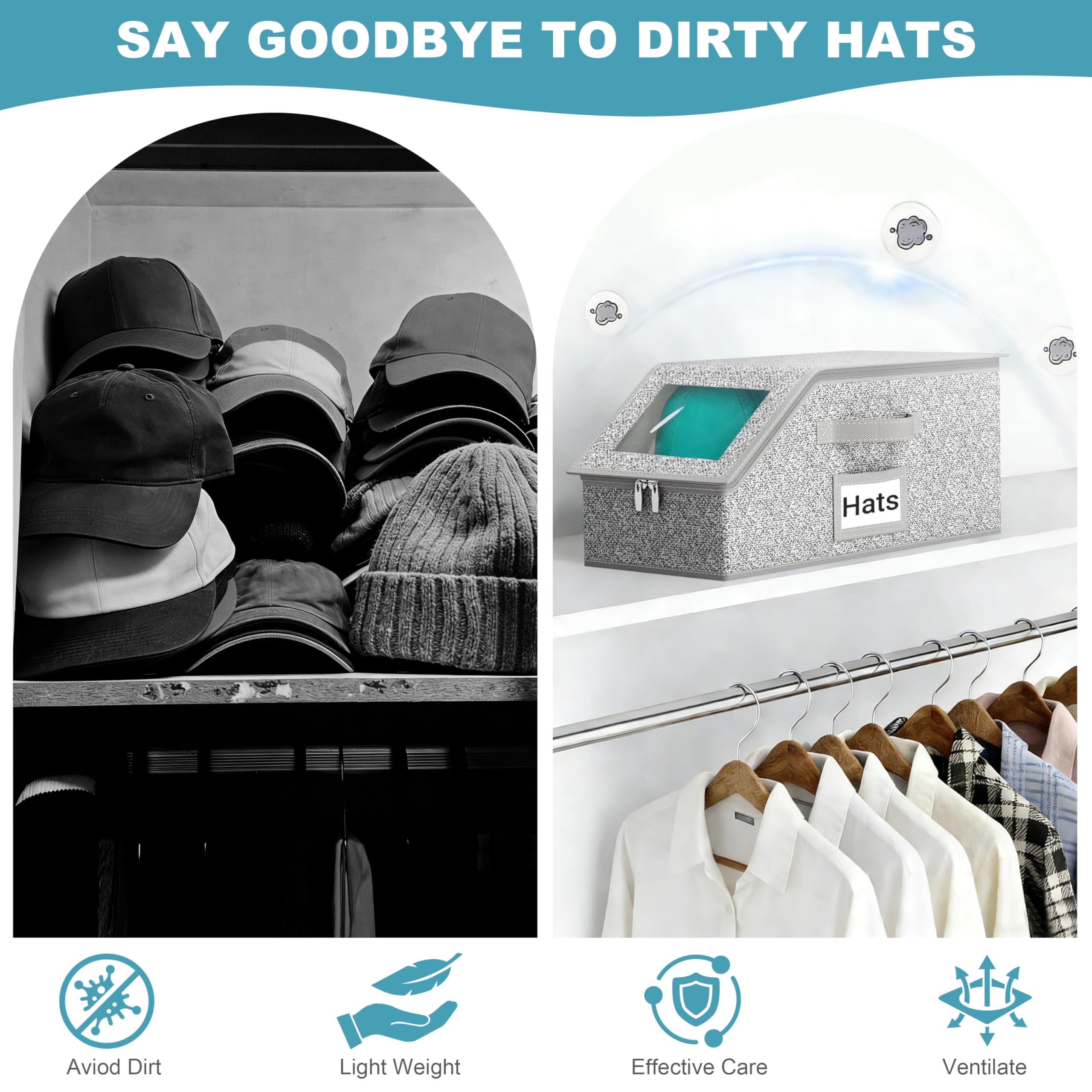 Organizzatore Porta Cappelli Pieghevole Organizzatore Armadio Anti-Polvere Grande Capacità Portacappelli con Chiusura a Zip e Tessuto Traspirante per Armadio Scaffale Guardaroba 2 Pezzi Grigio