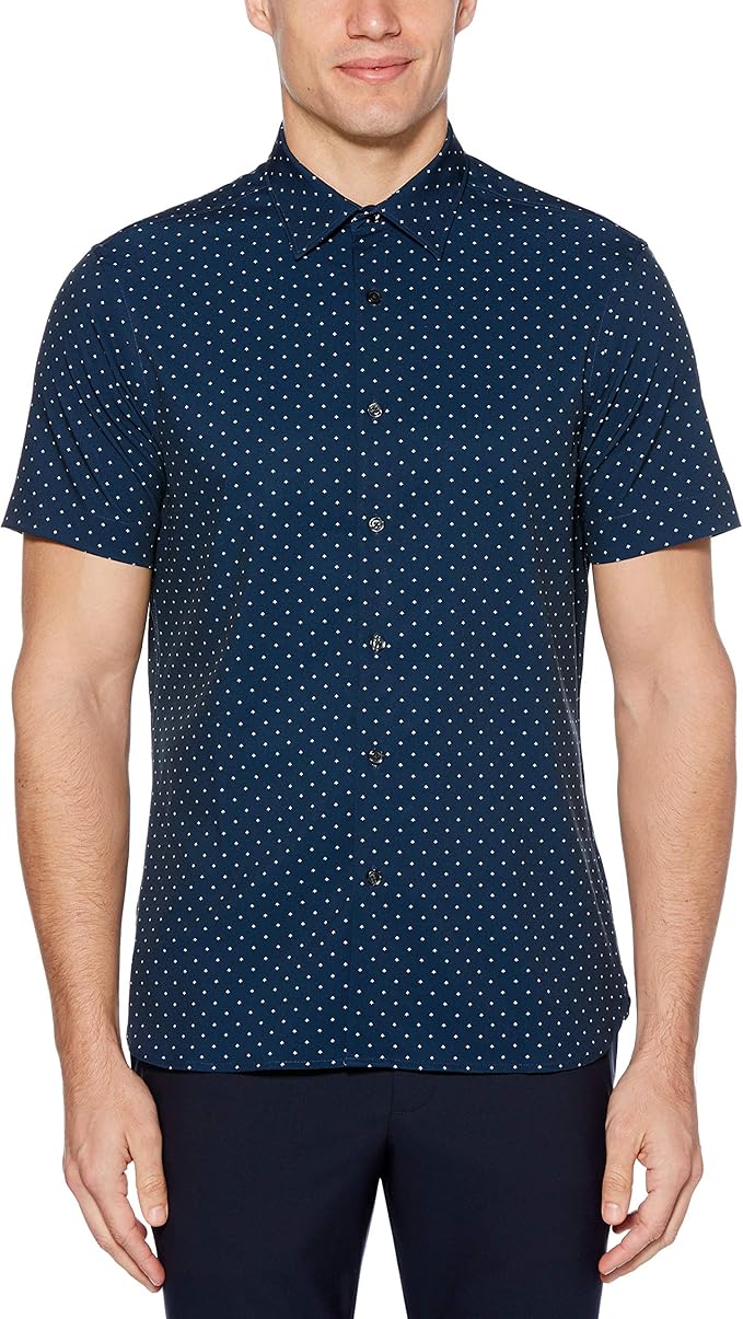 Perry Ellis Men's Slim Fit Micro Motif Print Short Sleeve Button-Down Shirt : Amazon.co.uk: Clothing
