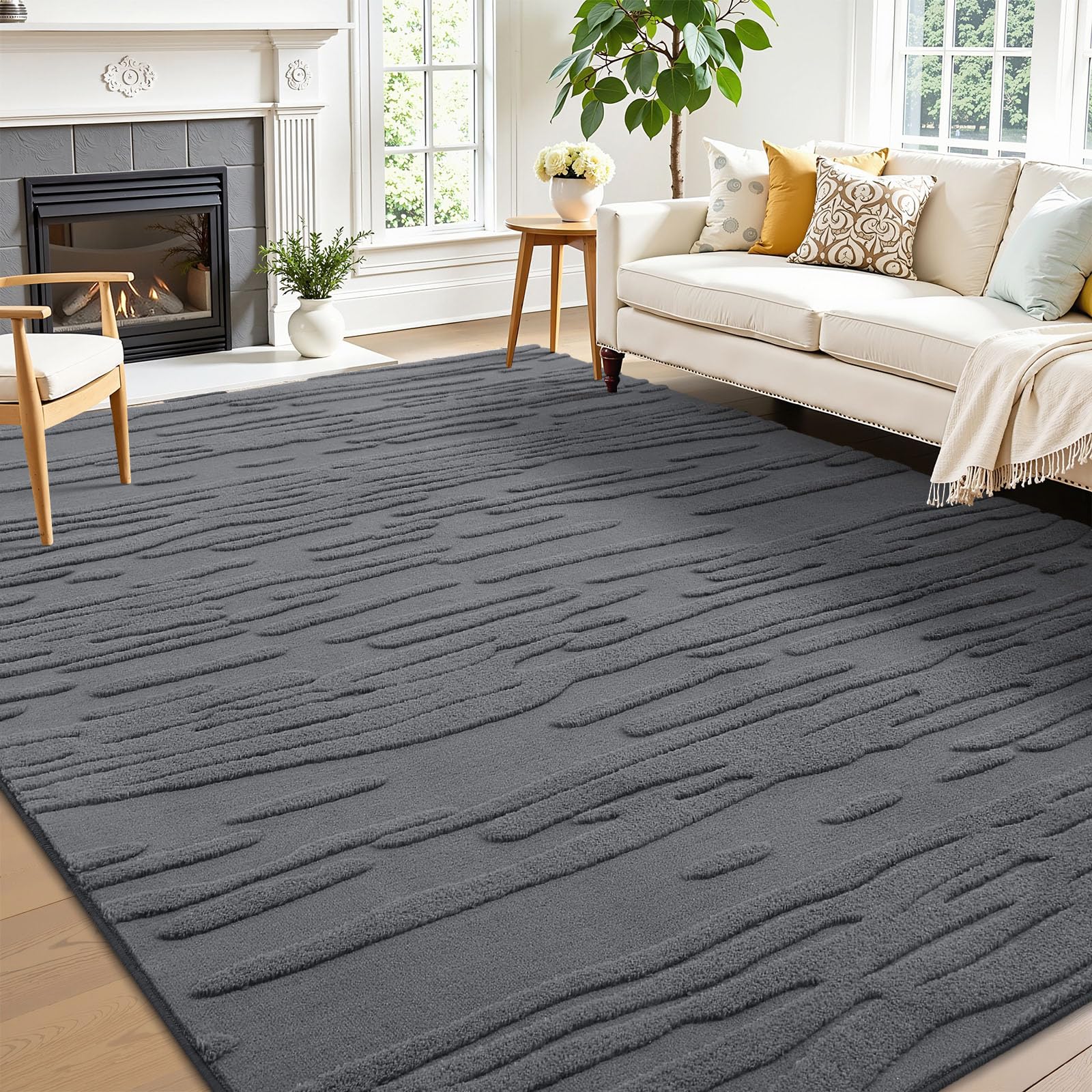 smiry Rugs Living Room, Extra Large Area Rugs for Bedroom, Machine Washable Anti Slip Short Pile Soft Carpets for Kids Room Bedroom - 140 x 200 cm, Dark Grey