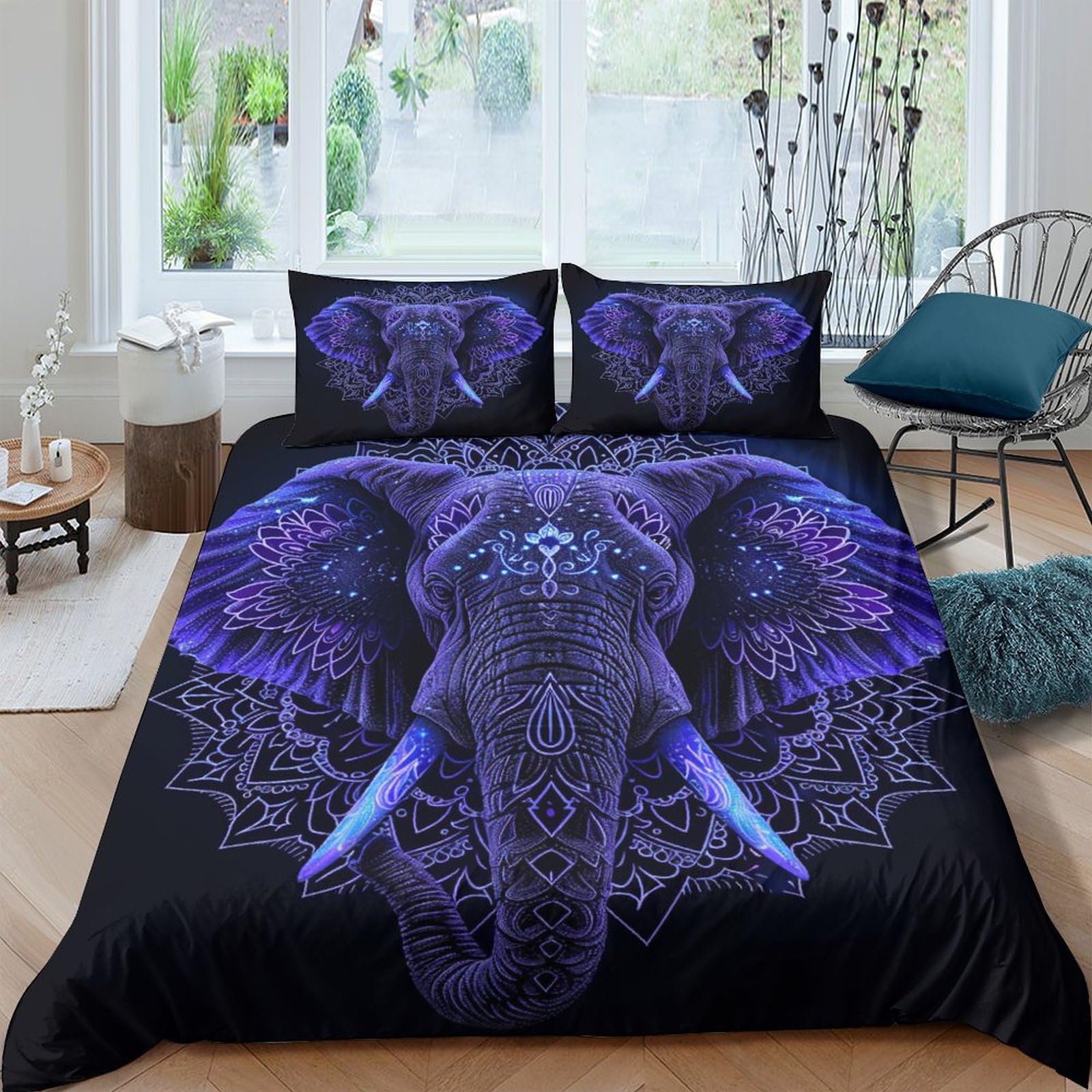 3D Printed Elephant Duvet Cover Sets Bedding Set Quilt Covers Zipper Closure Comforter Cover Microfibre Duvet Cover 3 Pieces Duvet Cover Set for Teens And Adults Quilt Cover Set King（220x240cm）