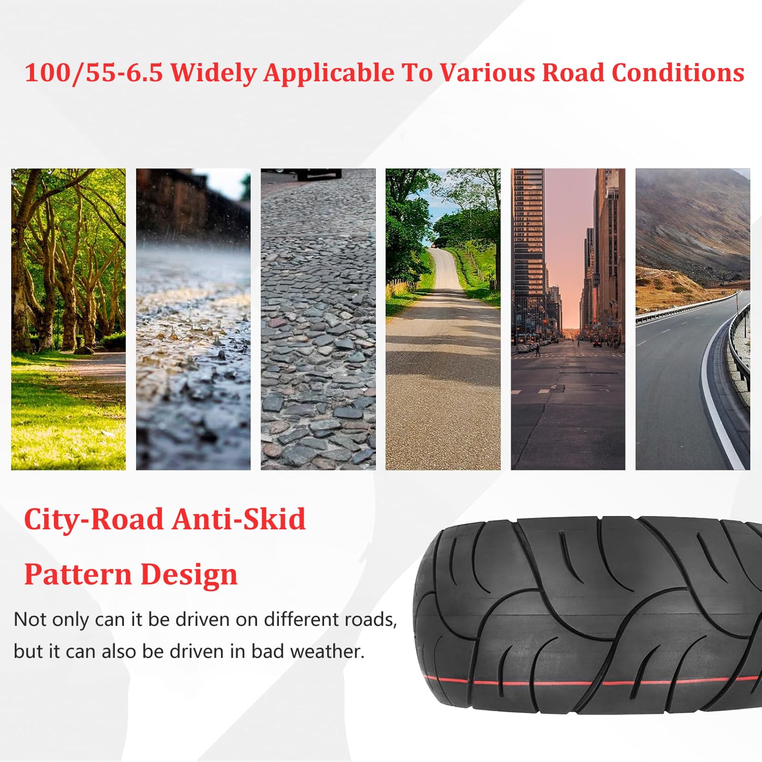 11" 100/55-6.5 Neumático tubeless autoinflable, más ancho y grueso, para scooter eléctrico, delantero y trasero, con pegamento autorreparable y a prueba de explosiones