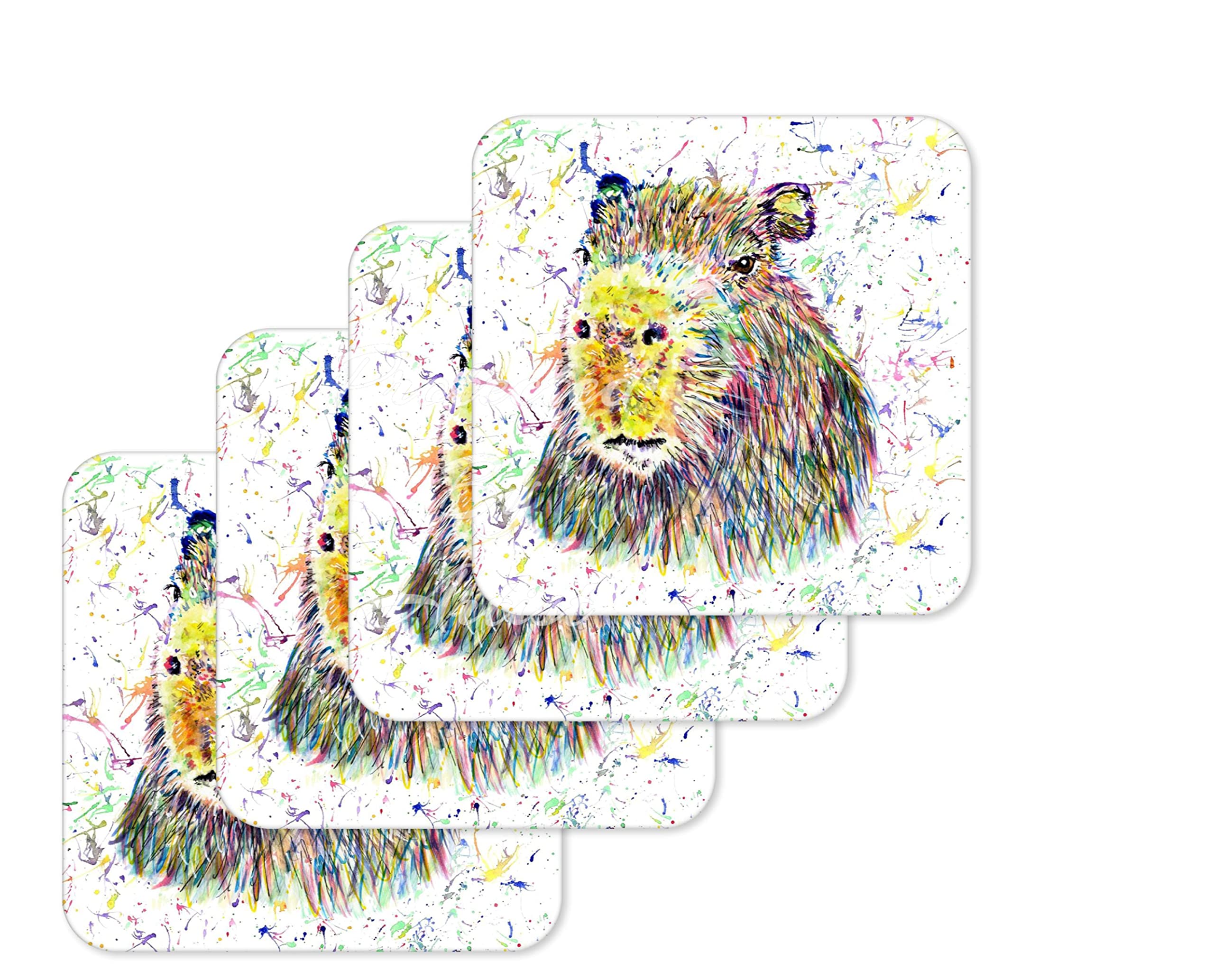 Coaster Capybara Large Rodent Pet Coasters Watercolour Art Gift Work Office Dining Tea coffee (4)
