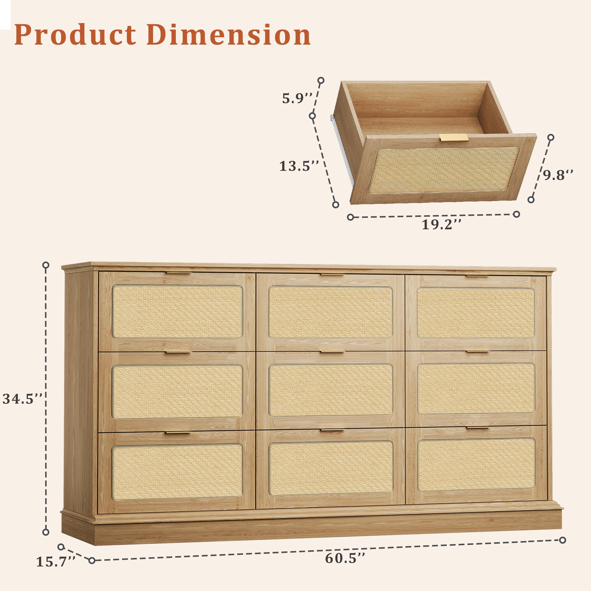 Amazon.com: HUAHUU 9 Drawer Dresser for Bedroom, 60 Inch Long Dressers & Rattan Chest of Drawers, Large TV Stand for 55, 65, 70 Inch TV, Boho Style, Modern Dresser for, Living Room, Amazon.com: HUAHUU 9 Drawer Dresser for Bedroom, 60 Inch Long Dressers & Rattan Chest of Drawers, Large TV Stand for 55, 65, 70 Inch TV, Boho Style, Modern Dresser for, Living Room,